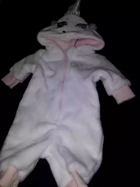 NEU BabyJunge Mädchen Einteiler Wagenanzug mit Kapuze Gr.50 80 Einhorn Weiß