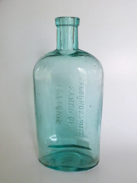 Antique Blue Green Glass Medicine Tonic Bottle Fellows Syrup of Hypophosphites