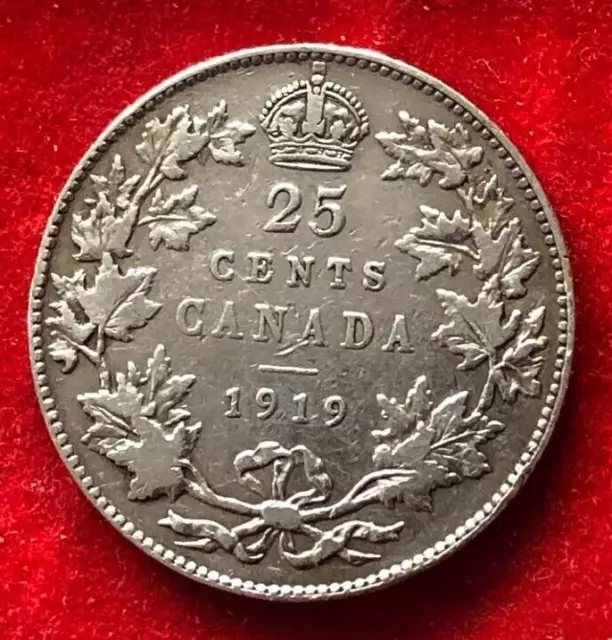Canada Twenty-Five Cents 1919  Georgev  Mintage 6,852,282  92.5% Silver