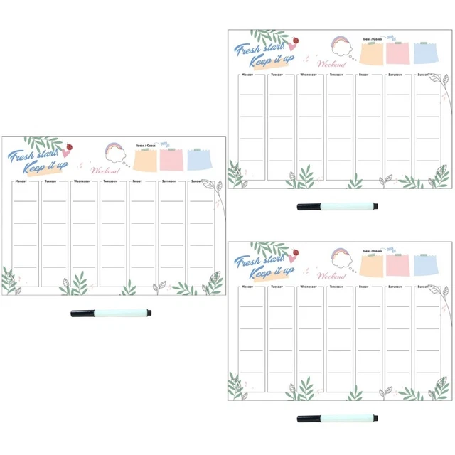 3x Calendario Magnético Nevera Borrado Seco Calendario Pizarra Blanca Calendario