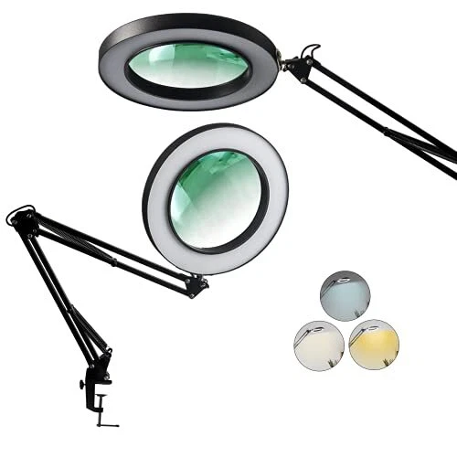 Magnifying Lamp,Modern Desk Lamp with Clamp,Table Lamp with 3 Color