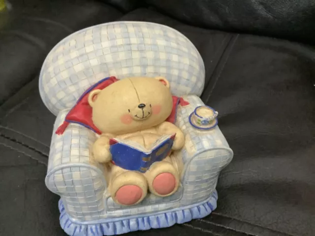 Forever friends Andrew Brownsword bear reading book in armchair used figurine
