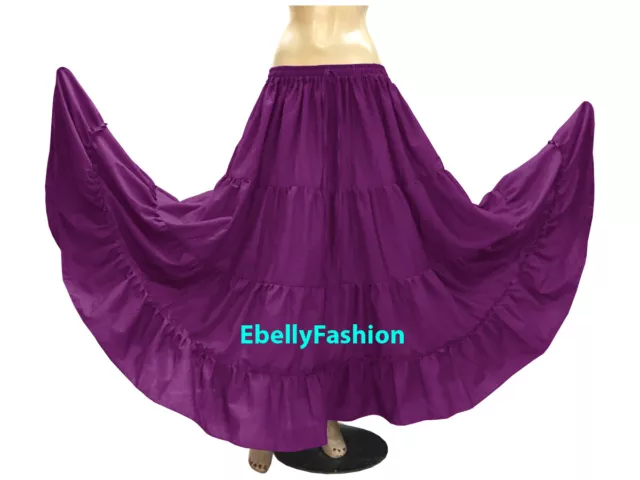 Light Purple Cotton 4 Tiered 6 Yard Skirt Maxi Belly Dance Gypsy Flamenco Tribal