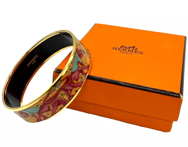 HERMES Cloisonne Bangle Bracelet Gold/Multicolor Metal/From JAPAN B017_Auth