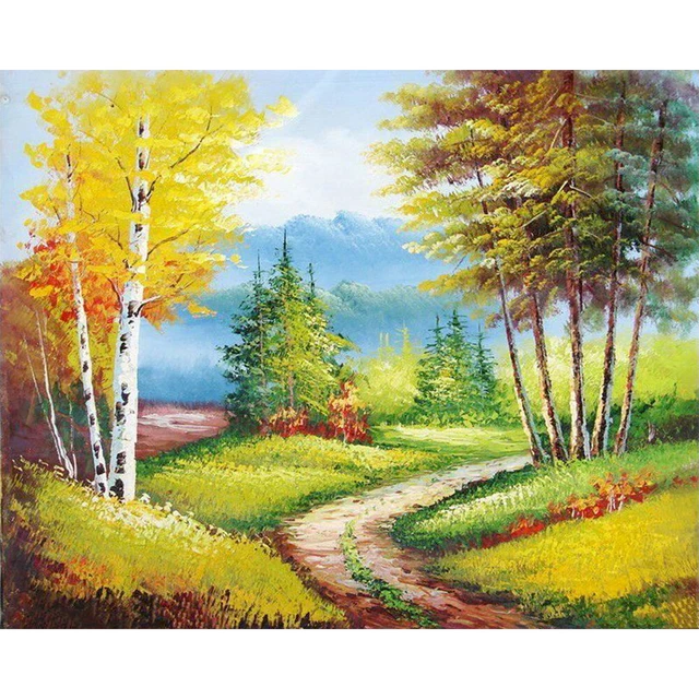 Forest Trail Oil Paint By Numbers DIY Handpainted on Canvas Wall Art Picture Kit
