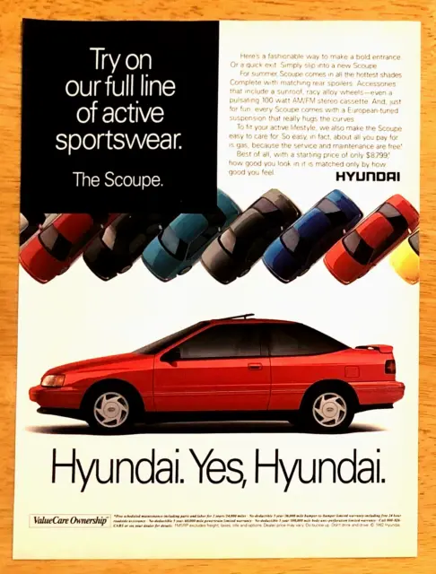 1992 Hyundai Scoupe—Original Vintage Magazine Advertisement Print Ad