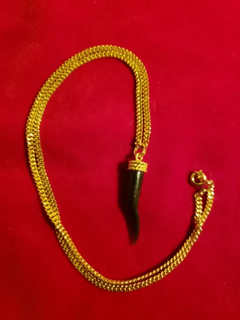 Evil Eye Horn Gold Tone Necklace Vintage NEW