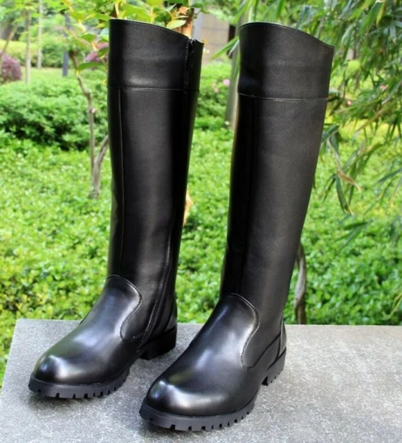 MENS LEATHER KNEE High Equestrian Boots Germany Riding Military Boots