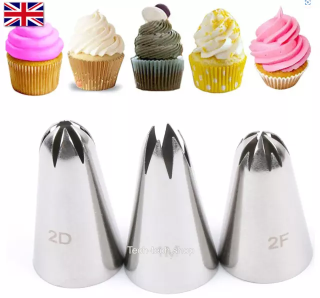 3 x Stainless Steel 1M 2F 2D Large Size Icing Piping Nozzles Tips Pastry Tip