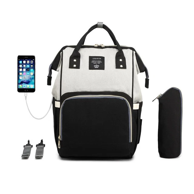 LEQUEEN Nappy Diaper Bag Mummy Nursing Baby Care Backpack With USB Charging Port