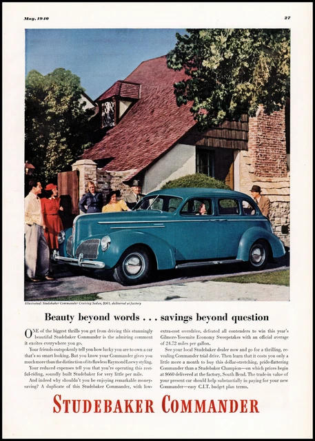 1940 Studebaker Car Commander Cruising Sedan cottage vintage photo print ad L54
