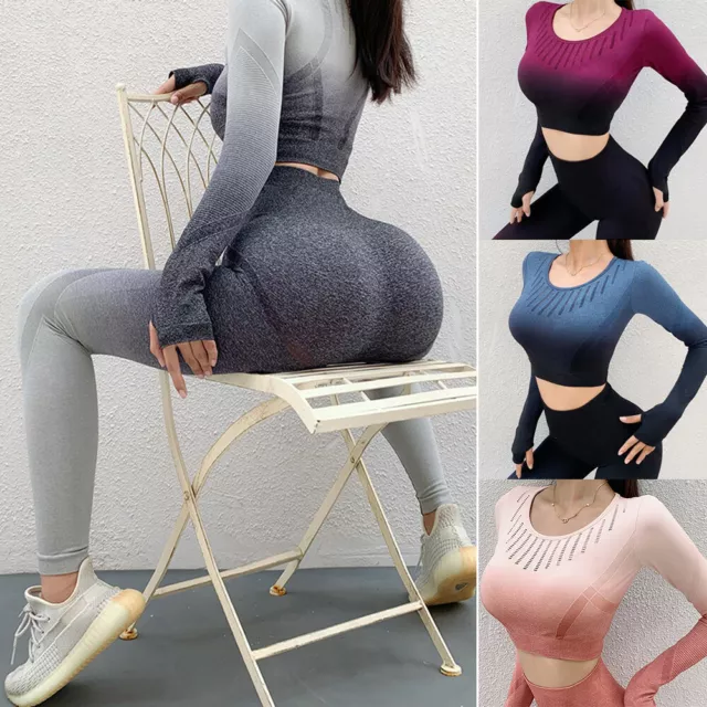 Leggings Yoga Donna Senza Cuciture Pantaloni & Maniche Lunghe Crop Top Sport Fitness Allenamento