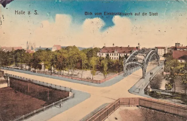AK Halle Saale, Genzmer Brücke u Hospital, Blick vom Elektrizitätswerk 1913