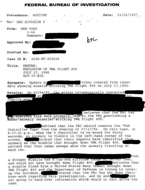 TWA Flight 800 Explosion FBI  CIA Defense Department NTSB Documents 3