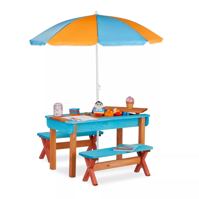 Seggiolino per bambini giardino + ombrellone tavolo da gioco legno tavolo sandbox outdoor bambini