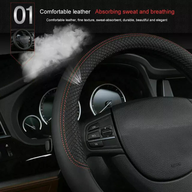 15" 38cm PU Leather Car Steering Wheel Cover Anti-slip Universal Auto Accessory