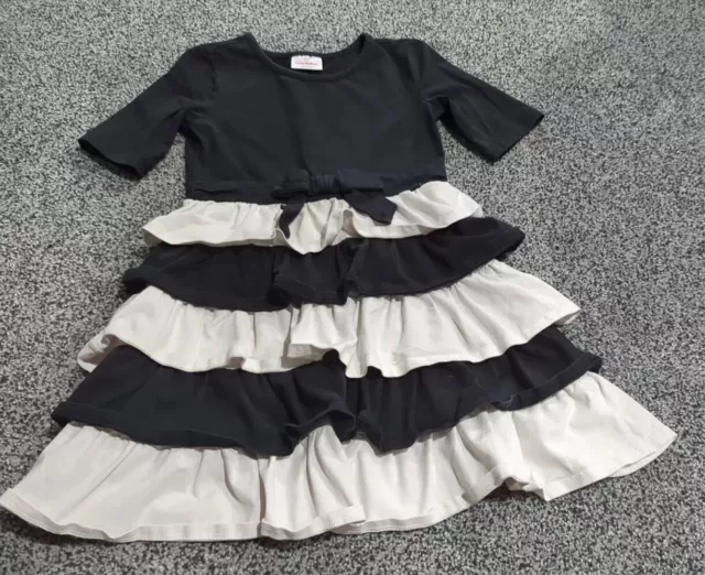 Hanna Andersson 130 US 8 DRESS Black & White Short Sleeve Tiered Ruffle layered