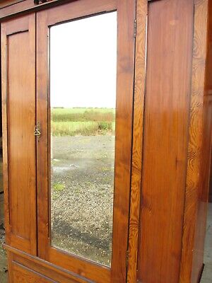 Victorian Pitch Pine Mirror Door 4 Piece Wardrobe With Drawer (ref 846) 9