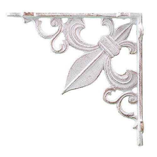 Shelf Bracket Cast Iron Brace Fleur De Lis Distressed White 7.38