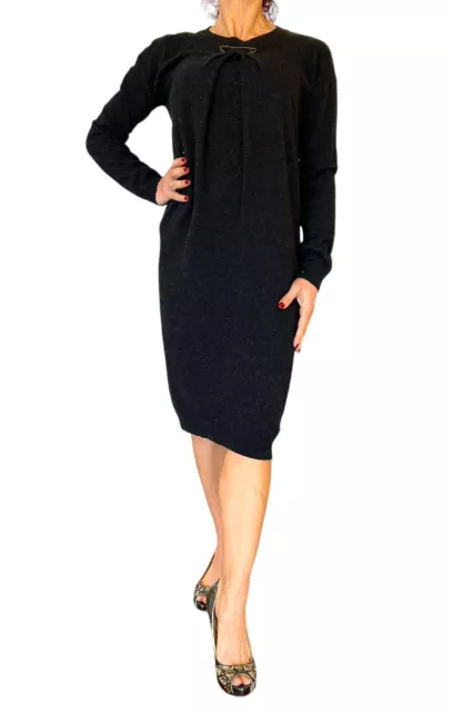 Women's Lanvin River 2014 Charcoal Gray Cashmere Wool Knit Sweater Pin Dress S