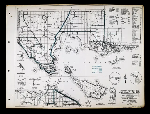 1940 Michigan Highway Map East Mackinac County St. Ignace Mackinaw City Island