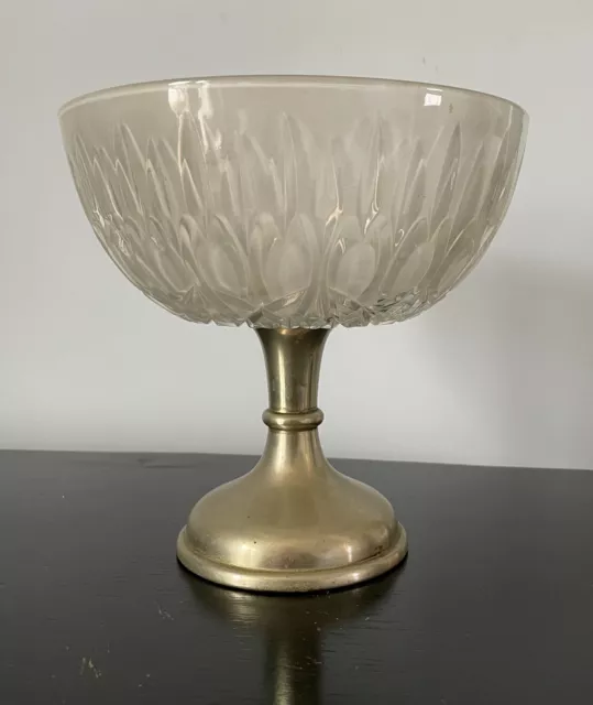 Vintage Frosted Cut Glass and Silver Plated Centrepiece Footed Bowl