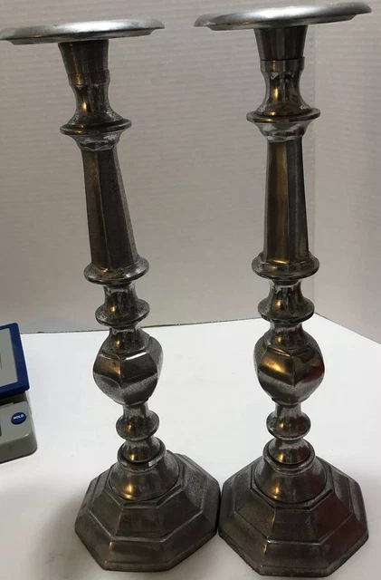 Pair Of Antique 19th Century Metal Push-Up Candlesticks