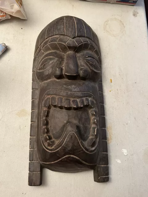 Hand Carved Vtg Wood Mask Tribal Face Wooden African Pacific Island Oceania ?
