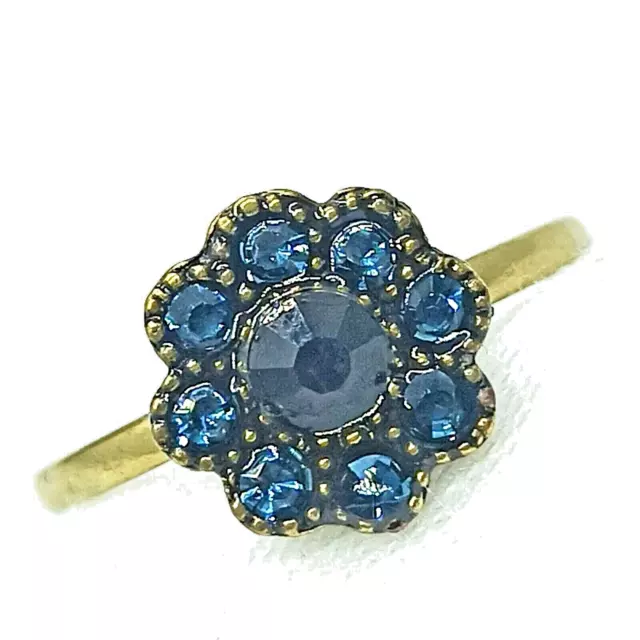 Michal Negrin Ring Dark Deep Blue Dainty Flower With Swarovski Crystals Gift Box