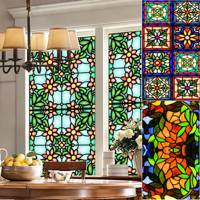 1/2X Flower Birds Colorful Window Film Glass Stained Static Cling PVC Sticker
