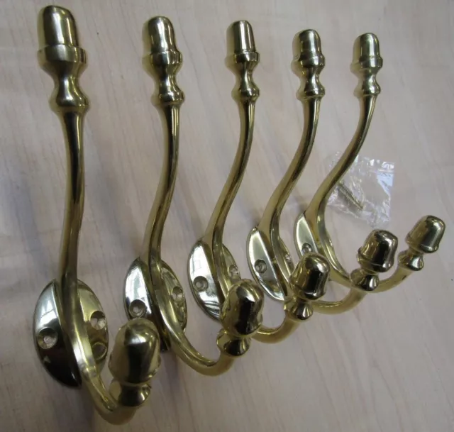 PACK OF 5 BRASS ACORN TIP vintage old Victorian style coat hooks solid brass