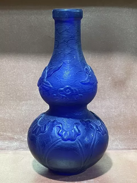 China Antique Old Coloured Glaze Carved Flower Bird Gourd Shaped Vase Home Decor 2