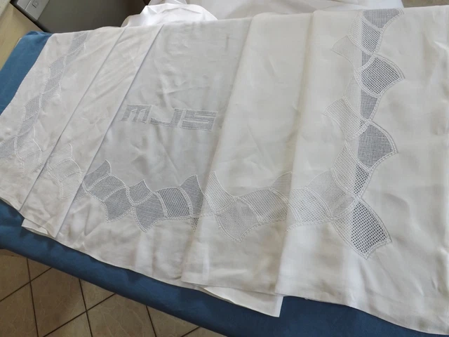 Grand Drap Ancien Fin 224x330 Cm - Blanc, Motif Jours Et Retours