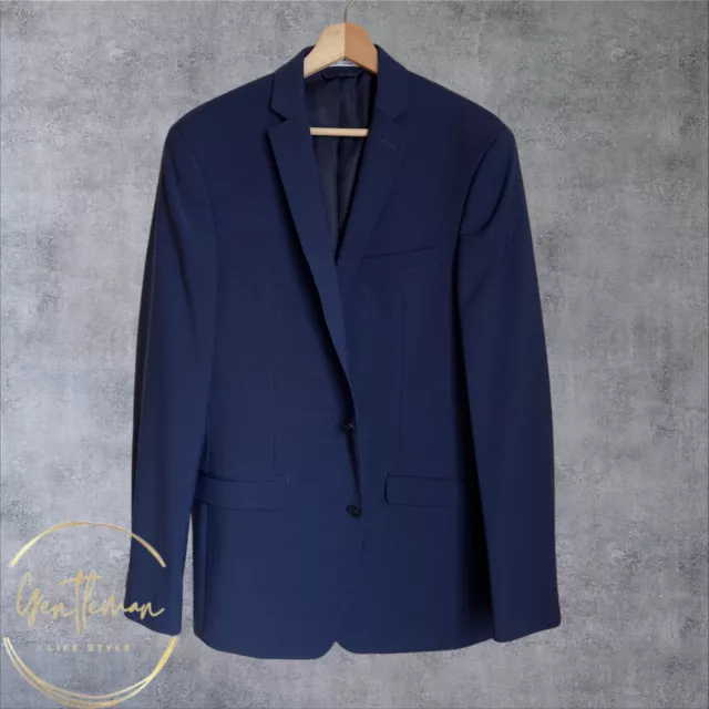 BAR III Slim Fit Mens Blazer Sport Coat Two Button Jacket 40L Blue Navy Wool