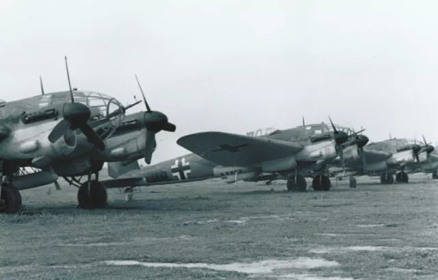 German WW II Photo  ---   Heinkel He 111 Bomber  On Runway