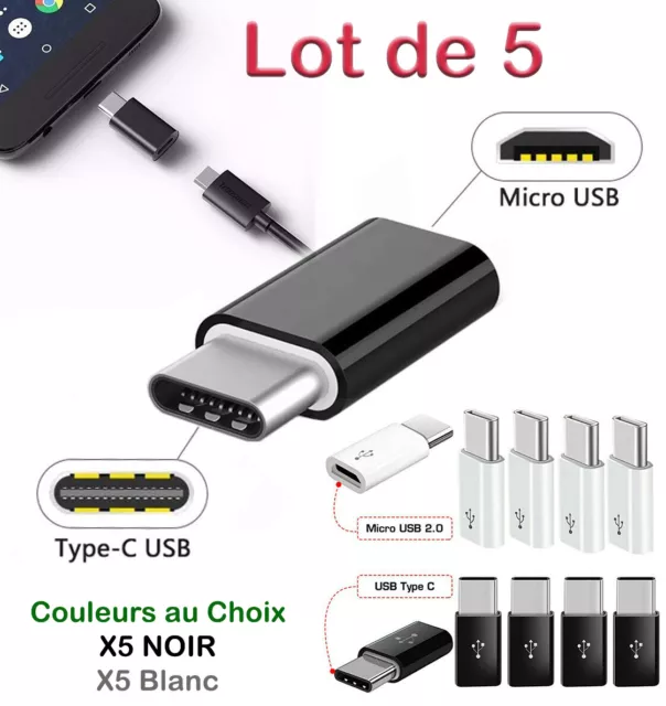 Lot De 5 Câbles USB Type C 2 Mètres - Noir Ou Blanc - Marque NOVAGO - Neuf