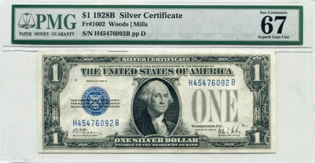 1928B $1 Silver Certificate FR# 1602 MS-67 EPQ PMG Certified
