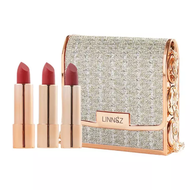 Matte Lipstick Set 3 Colors with Silver Chain Bag Package Velvet Lip Stick Gift`