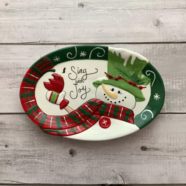 FITZ and FLOYD  Holly Hat Snowman - Sing with Joy - Christmas Sentiment Tray