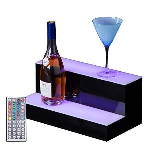 SUNCOO LED Lighted Liquor Bottle Display 16 Inch 2 Step Illuminated Bar Bottl...