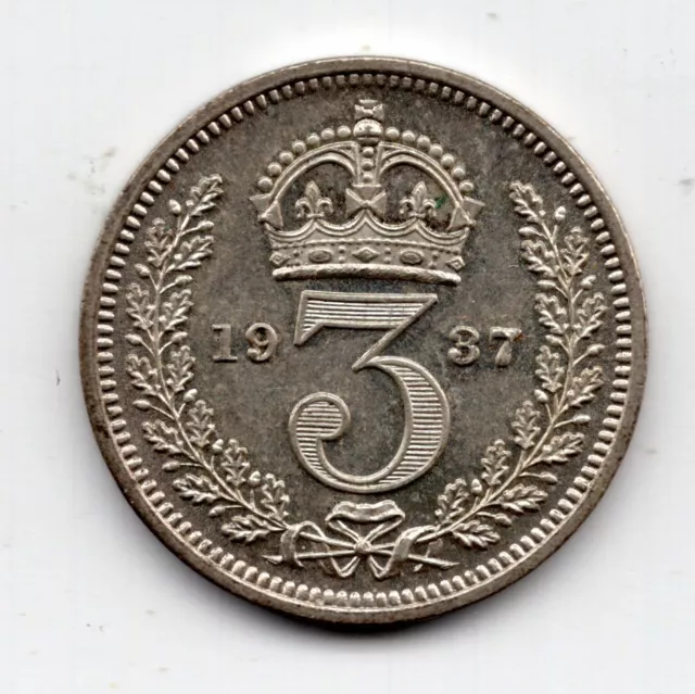 1937 Great Britain 3 Pence Silver Coin Maundy Money