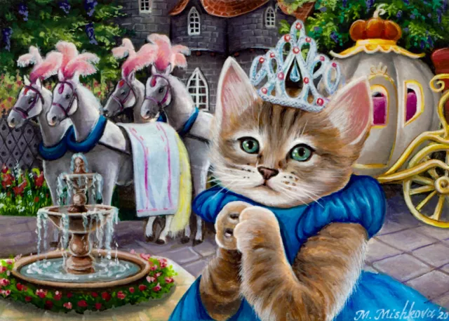 Limited Edition ACEO PRINT Cat Cinderella Princess Pumpkin Carriage M. Mishkova