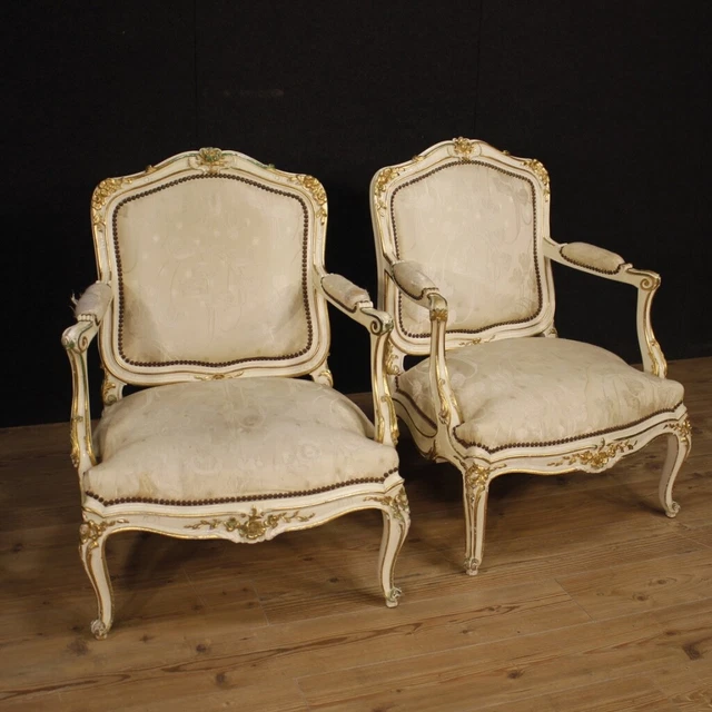 Pair of armchairs French chairs lacquered painted antique style furniture 900