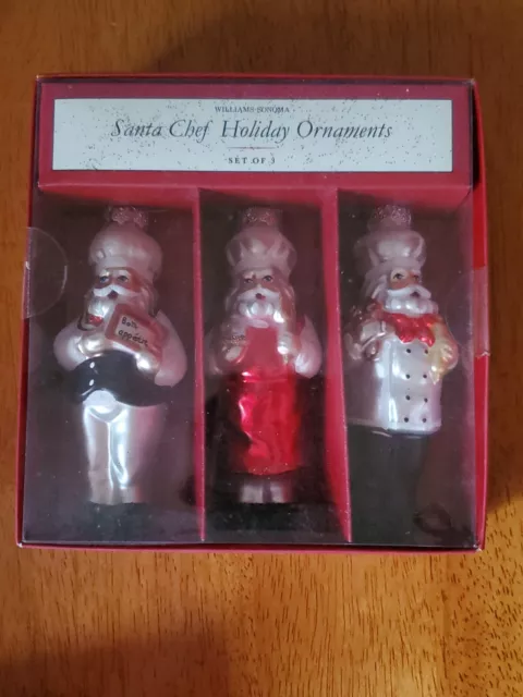 Williams Sonoma Christmas Santa Chefs Set Of 3 Glass Ornaments  NOS 2012 Collect 2