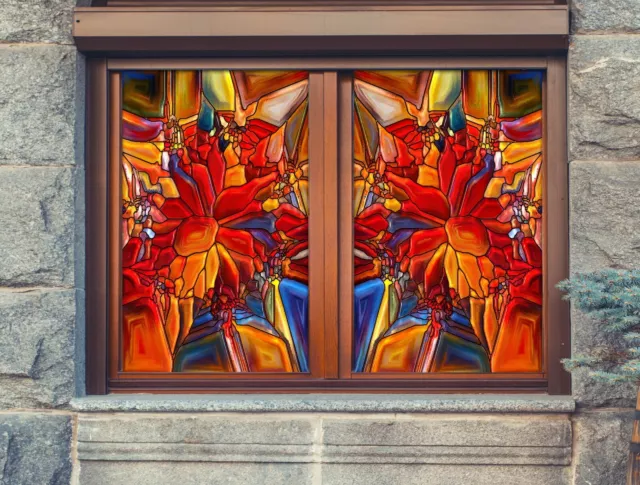 3D Red Pieces A301 Window Film Print Sticker Cling Stained Glass UV Sinsin