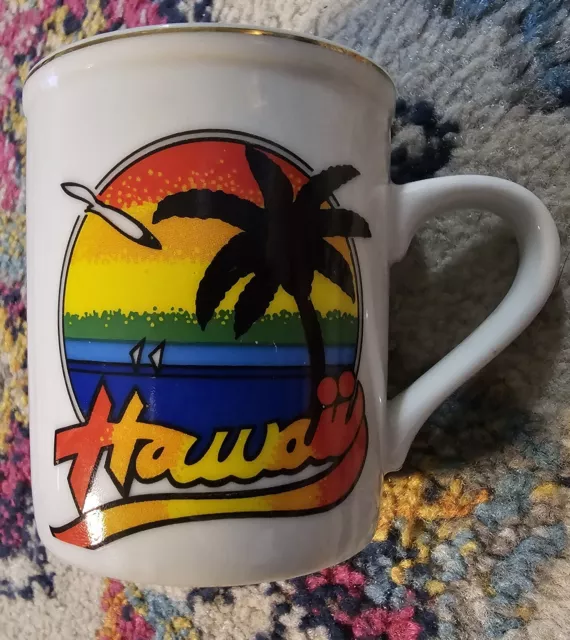 Vintage Hawaii Coffee Mug 21k Gold Trim Handpainted RB Made In Japan Hawaiian