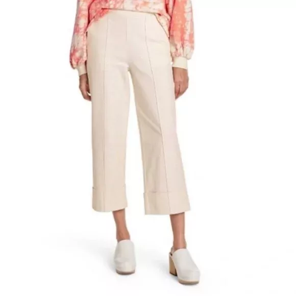 NWT Rachel Comey Women's High-Rise Cuff Straight Leg Cropped Pants, Cream, 2