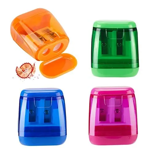 4 Pack Manual Pencil Sharpeners Dual Holes Sharpener with Lids for School Office
