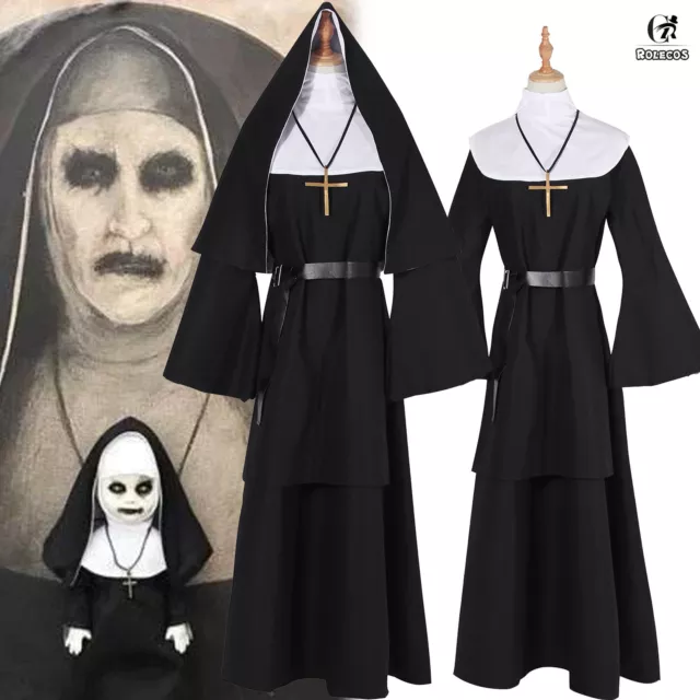 The Conjuring 2 The Nun Valak Cosplay Costume Halloween Fancy Dress Robe Mask