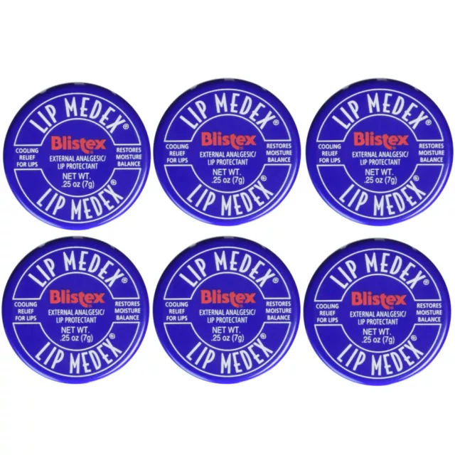 Blistex Lip Medex Cooling Relief for Sore Lips & Moisture 0.25 oz Each (6 Jars)